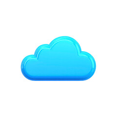 Blue cloud icon, glossy style, isolated on transparent background, symbolizing weather, data storage, or technology concepts, with modern and cheerful appearance