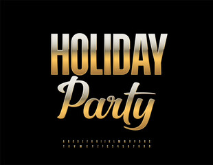 Vector Awesome sign Holiday Party. Luxury Alphabet Letters and Numbers set. Trendy Exclusive Font.