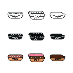 Eclair set icon line glyph color for dessert bakery and sweet food illustration
