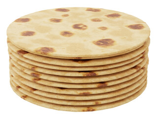 Stack of tortillas isolated PNG on transparent background, traditional flatbread made of wheat or corn, staple food in Mexican cuisine
