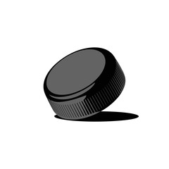 Black bottle cap with textured edges isolated on a transparent background