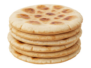Stack of five pita breads isolated PNG on transparent background, traditional Middle Eastern flatbread for healthy eating and Mediterranean cuisine
