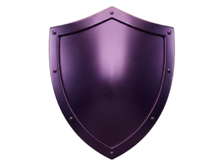 Purple medieval shield isolated PNG on transparent background, fantasy armor for protection and defense in games and graphic design