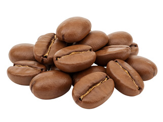 Pile of brown coffee beans isolated PNG, aromatic roasted seeds on transparent background for cafe and beverage design