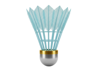 Light blue badminton shuttlecock isolated PNG, sport equipment for game and competition on transparent background