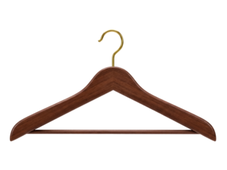 Wooden coat hanger isolated PNG on transparent background, vintage style clothes hanger for wardrobe organization and apparel display