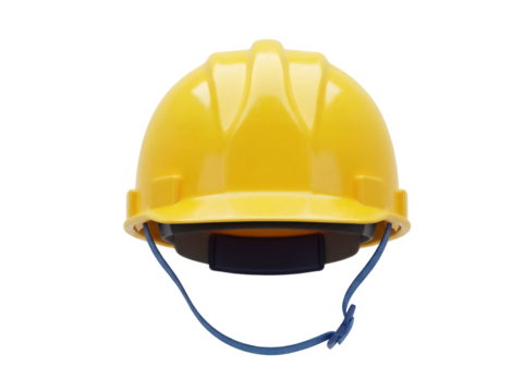 Yellow hard hat isolated PNG, construction worker safety helmet for building site and industrial protection on transparent background