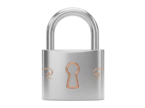 Silver padlock PNG isolated on transparent background, security lock with keyhole for safety and protection, design element