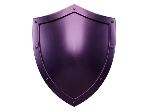Purple medieval shield isolated PNG on transparent background, fantasy armor for protection and defense in games and graphic design