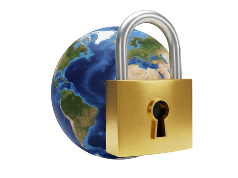 Golden padlock securing Earth PNG isolated on transparent background, global security and data protection concept for digital safety - Powered by Adobe