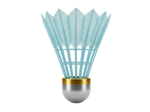 Light blue badminton shuttlecock isolated PNG, sport equipment for game and competition on transparent background