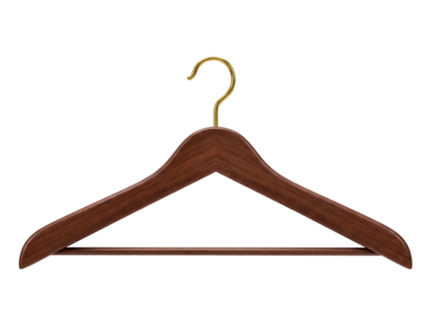 Wooden coat hanger isolated PNG on transparent background, vintage style clothes hanger for wardrobe organization and apparel display