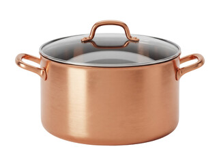 Copper stock pot with glass lid isolated PNG, cookware for cooking and food preparation on transparent background