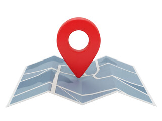 Red map pointer on folded map isolated PNG, location pin icon for navigation and travel planning on...