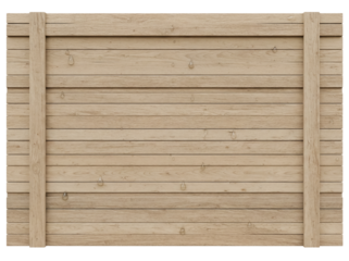 Wooden fence panel PNG isolated on transparent background, rustic timber planks with vertical supports for garden or construction use