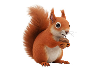 Cute red squirrel holding an acorn isolated PNG, adorable cartoon animal on transparent background for design and decoration © Ryan