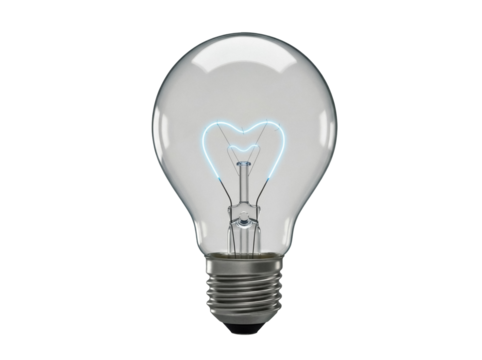 Heart-shaped filament light bulb PNG isolated on transparent background, creative idea and love concept for Valentine s Day design