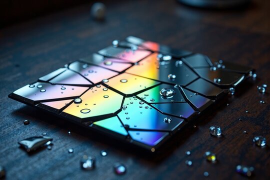 Shattered Mirror Casting a Spectrum of Colors in a Dark Abyss