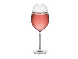 Elegant wine glass with pink liquid isolated PNG, refreshing drink for celebrations and special occasions on transparent background
