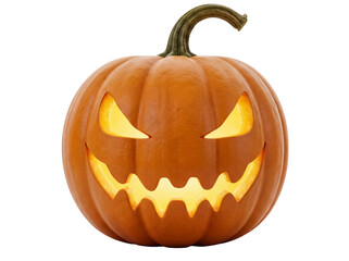 Spooky jack-o -lantern PNG isolated, glowing Halloween pumpkin with scary face on transparent background for holiday decoration