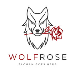 Minimalist Wolf Rose Line Art Symbol 