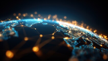 Digital globe with glowing blue and orange network connections