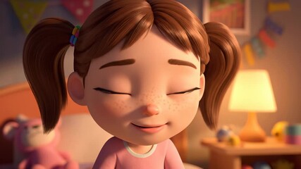 Happy child in cozy bedroom smiling with joy. Evening atmosphere radiates warmth and innocence. Imagination sparks as dreams come alive.