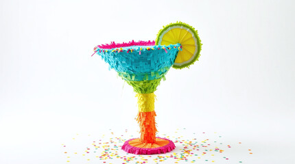 Festive Margarita Glass Pinata with Lime Wedge and Colorful Confetti
