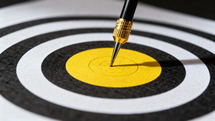 Precision Aim with a Pen on a Bullseye Target for Goal Setting and Focus