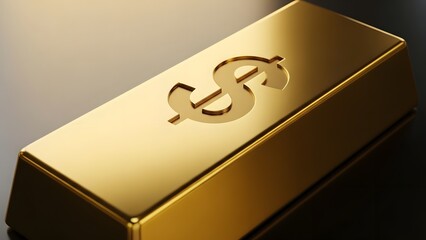Gleaming Gold Bar with Dollar Sign Symbol of Wealth and Prosperity.