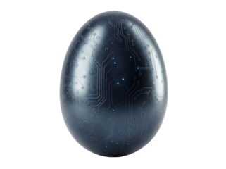 Futuristic Easter egg with circuit board pattern isolated PNG, high-tech design for holiday concepts and digital art projects