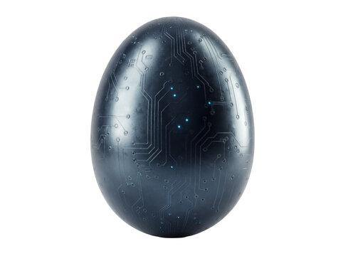 Futuristic Easter egg with circuit board pattern isolated PNG, high-tech design for holiday concepts and digital art projects
