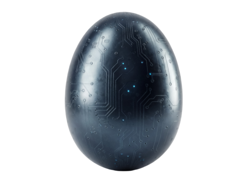 Futuristic Easter egg with circuit board pattern isolated PNG, high-tech design for holiday concepts and digital art projects
