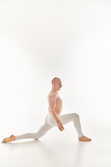 Young acrobat showcases vivid and dynamic movement in graceful pose