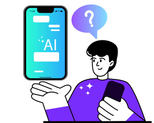 Person is representing AI automation technology. Vector illustration on white backgrounds. Ideal for tech themes.