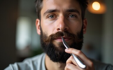 Man cutting beard with a razor. High quality