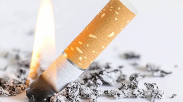 Video A single cigarette stuck out of a pack or box, isolated on a neutral background