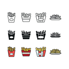 Fried fries set icon line glyph color for snack fast food and restaurant illustration