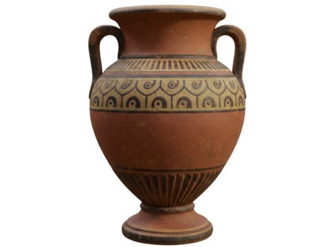 Ancient Greek amphora vase isolated PNG, terracotta pottery with decorative patterns for historical design and archaeological projects