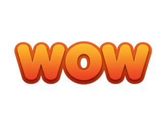 Orange cartoon WOW text PNG isolated on transparent background, comic speech bubble for kids and playful design