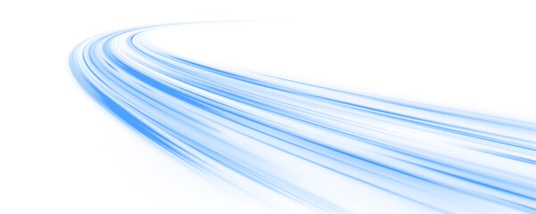 Obraz premium PNG neon curved lines twist and flow with motion. Bright cyan streaks and glowing trails create dynamic speed lines. Vector light ribbons overlap with swirling motion blur. 