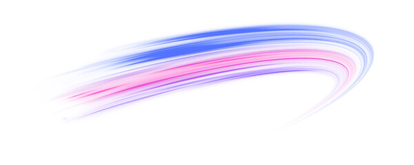 PNG turquoise and purple light streaks curve and twist with motion. Vector glowing lines flow across space, forming dynamic trails. Twisting luminous arcs highlight speed and motion energy.
