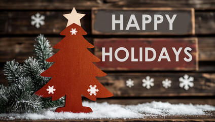 Red wooden Christmas tree decoration with blank space for text 