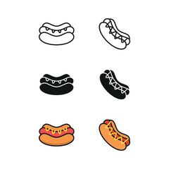 Hot dog set icon line glyph color for snack fast food and street food illustration