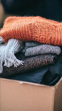A box filled with vibrantly colored knitted socks in various patterns and sizes, ready for purchase.