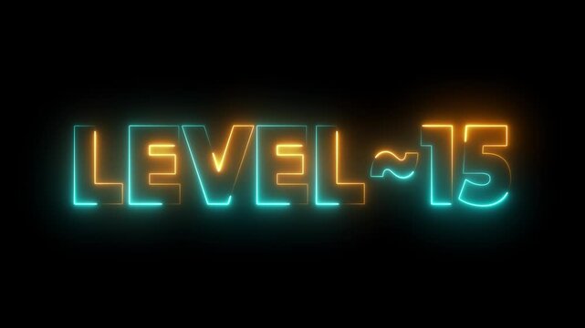 Level 15 Neon Sign Glowing Text Animation Futuristic Game Progress Achievement Milestone video - Powered by Adobe