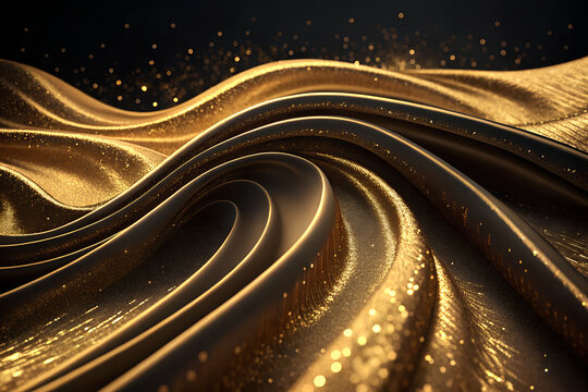 Explore fluid elegance with abstract golden waves, shimmering particles, and luxurious metallic folds. generative ai
