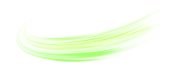 Cyan and green neon lines twist and curve on a transparent PNG. Motion streaks overlap with glowing trails and dynamic speed lines. Vector light ribbons flow and spiral, showing energy and motion.