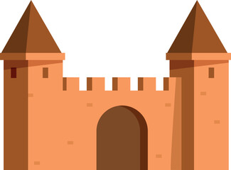 Naklejka premium Orange brick castle with two towers and a gate, offering protection and security in medieval times