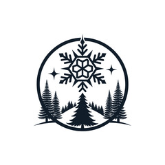 Merry christmas silhouette logo vector line art logo design